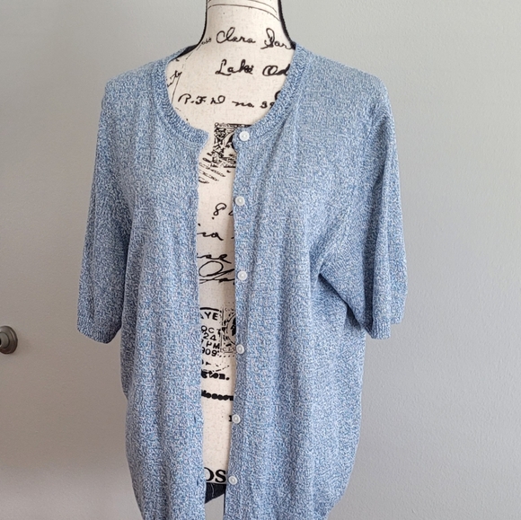 Land's End 100% Linen Short Sleeve Blue Button-Up Cardigan - Picture 9 of 9